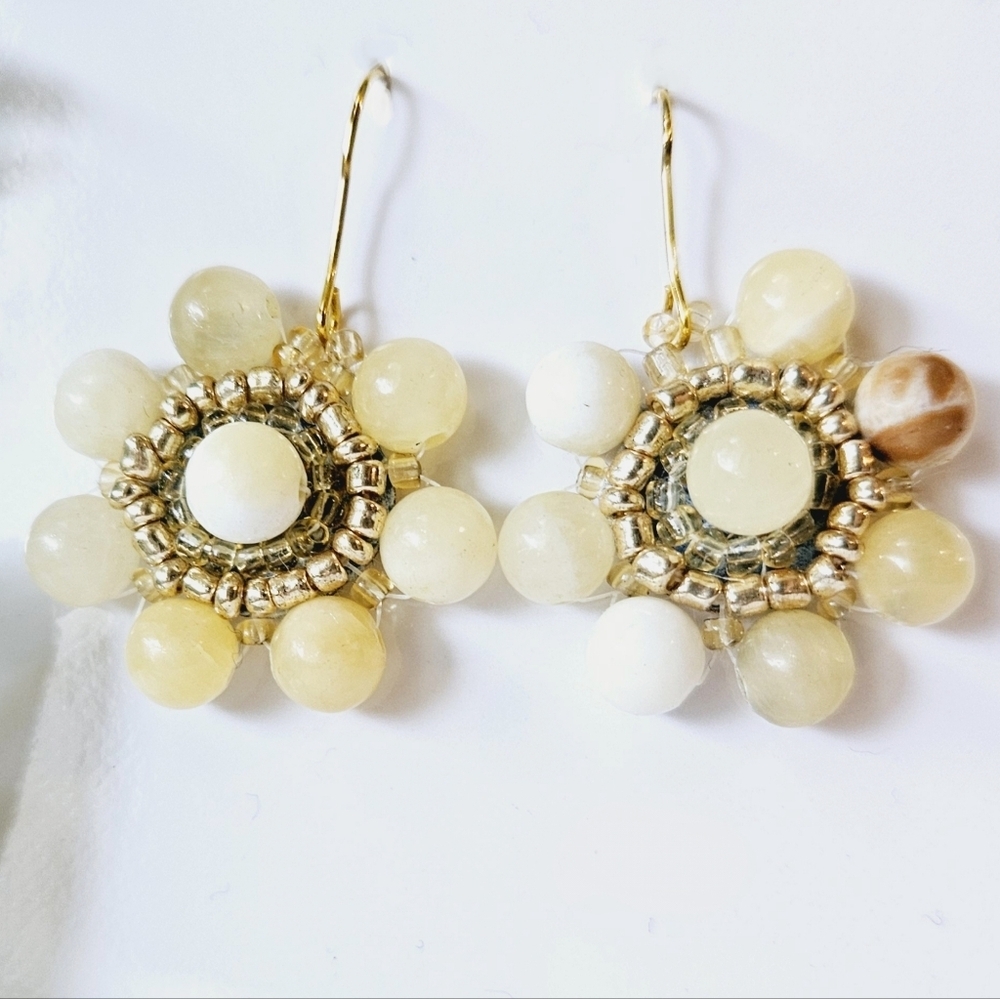 2/$27 | Yellow Marble Mini Shield Beaded Indigenous Hoop Earrings | Handmade